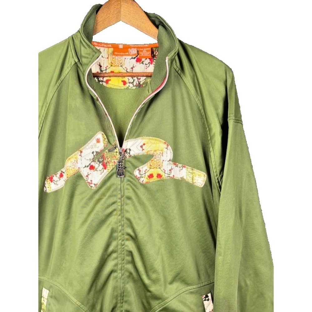 Five Pointz Sakura Cherry Blossom Y2K Bomber Track Jacket Full Zip Green 2XL